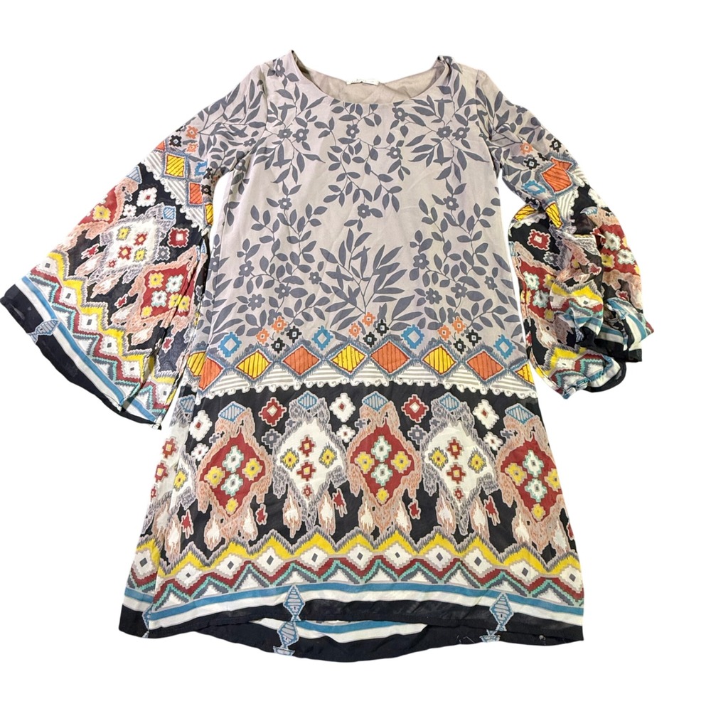 Millibon USA Bohemian Dress Bell Sleeve Floral Print Mini Dress Size S